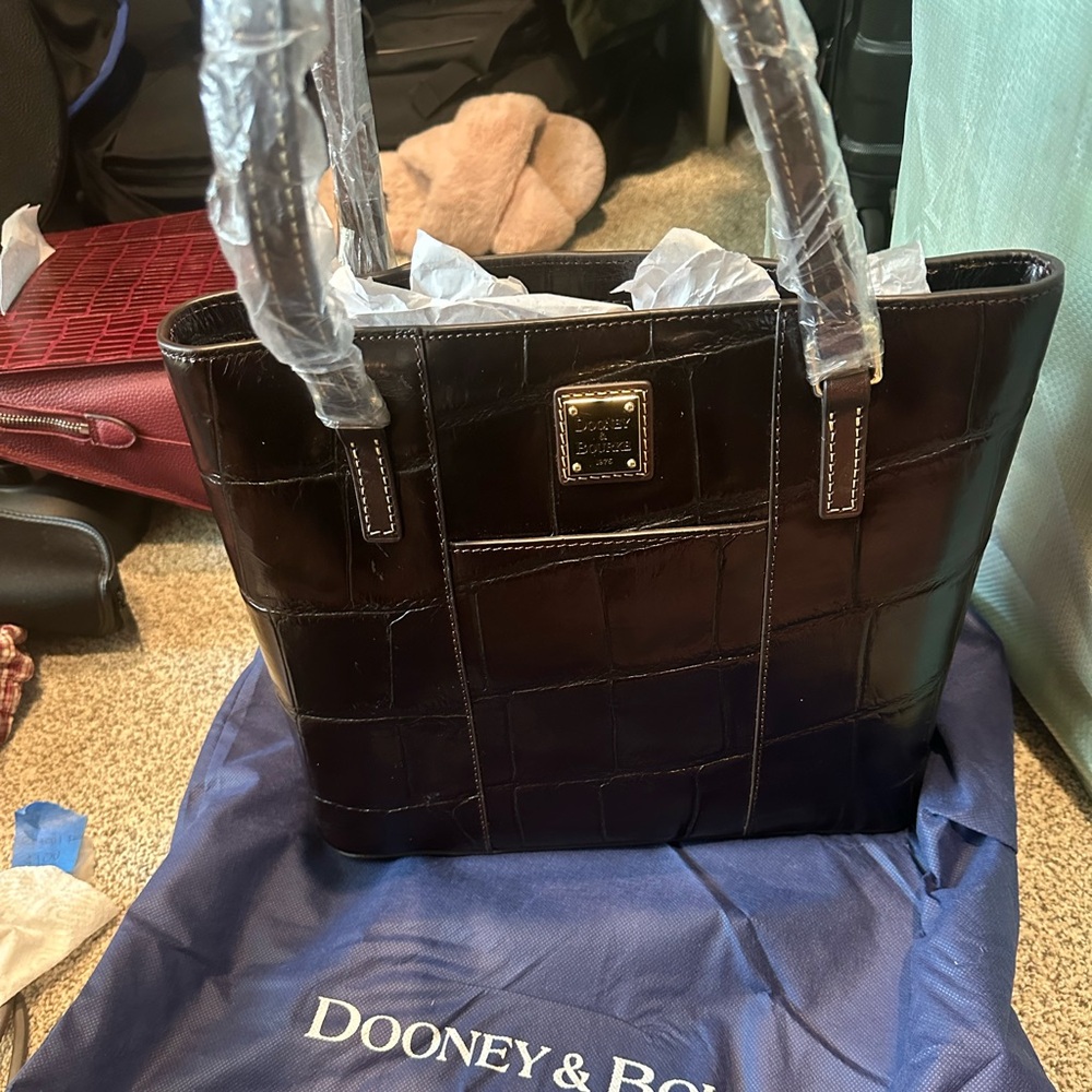 Dooney & Bourke Dark Brown Croc Embossed Tote